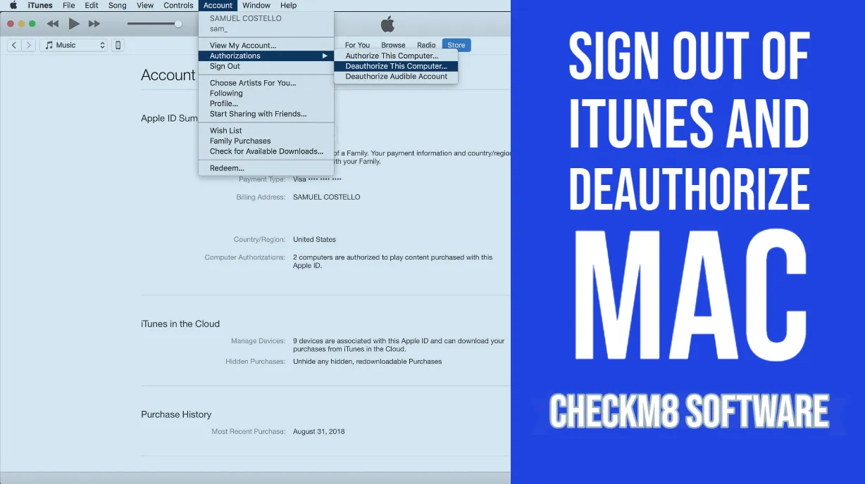 Sign out of iTunes and Deauthorize Mac