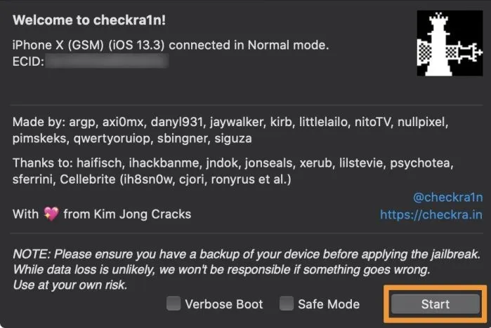 Step 5 - Jailbreak iOS 14.3 Using CheckRa1n 0.12.2 
